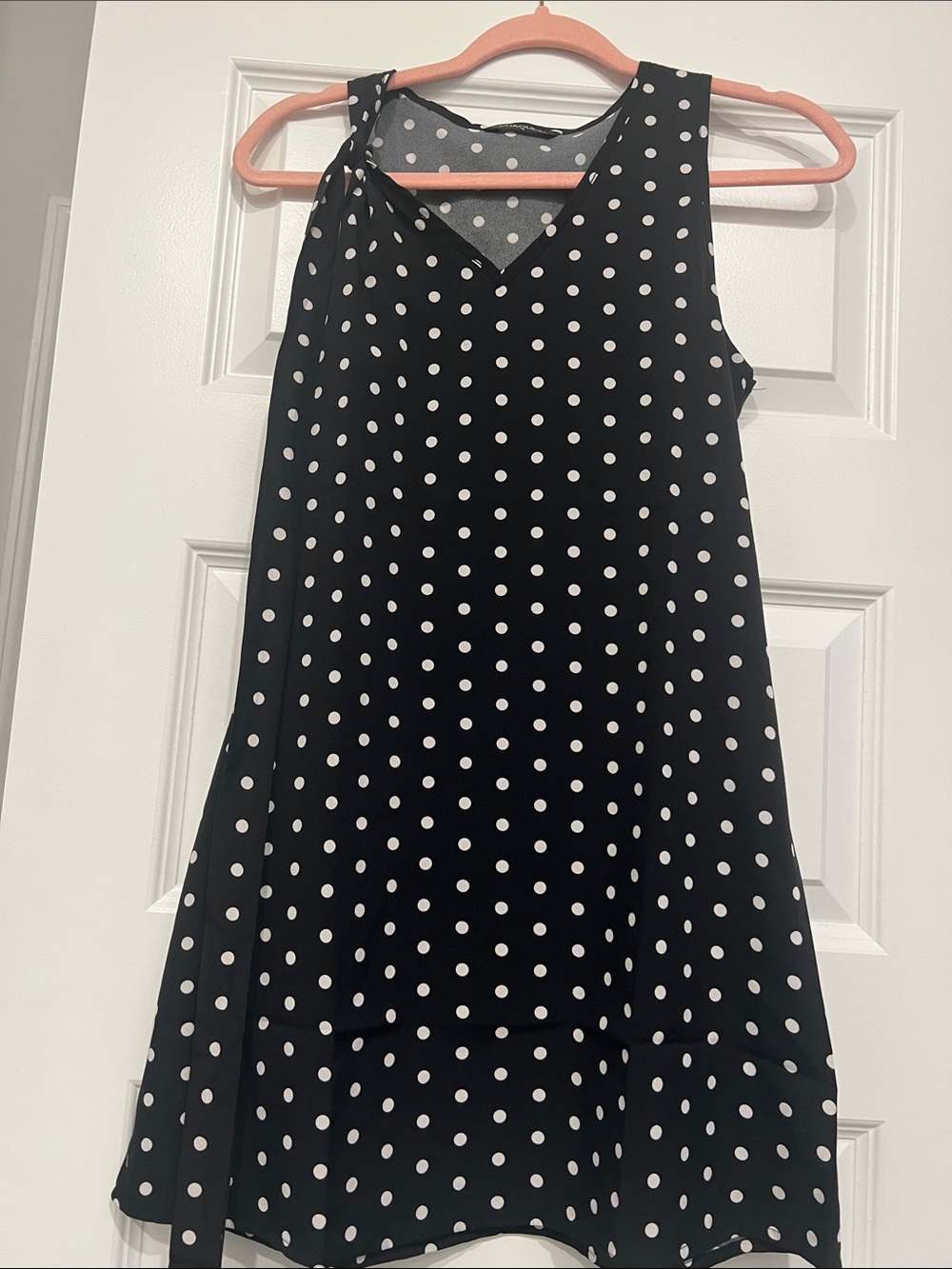 Boutique Black Polka Dot Mini Dress - Sleeveless V-Neck